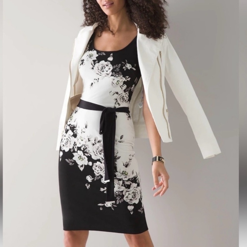 WHBM • Women’s Reversible Black & White Floral Matte Jersey Dress Size-Large